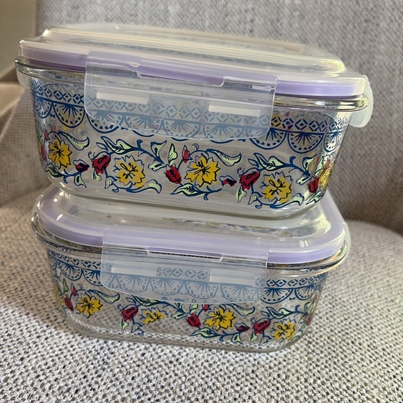 Set of 2 Floral Glass Food Storage Containers - Picture 3 of 8